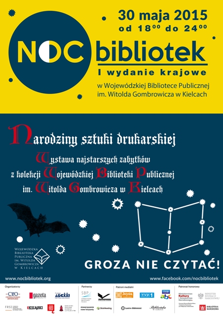Plakat promujący noc bibliotek w regionie