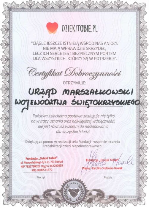 Certyfikat Dobroczynności