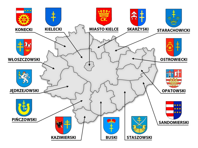 Mapa powiatów województwa świętokrzyskiego
