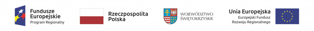Kolorowe: logotyp Programu Regionalnego Fundusze Europejskie, Flaga Polski, Herb Województwa Świętokrzyskiego, logotyp Europejskiego Funduszu Rozwoju Regionalnego