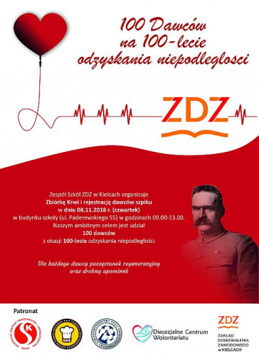 Plakat 100 Dawców Krwi I Szpiku Na 100 Lecia Niepodległości