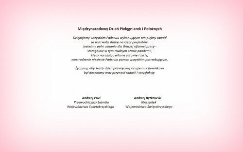 Życzenia Samorządu Województwa dla pielęgniarek