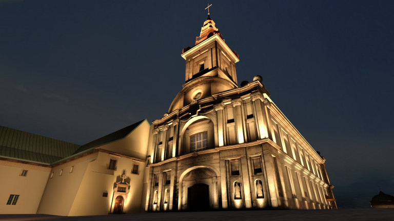 Klasztor na Świętym Krzyżu nocą - wizualizacja oświetlenia