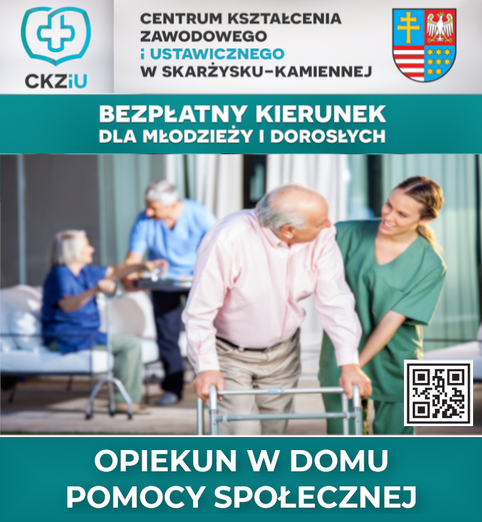 plakat reklamujący pracę opiekuna w Domu Pomocy Społecznej.