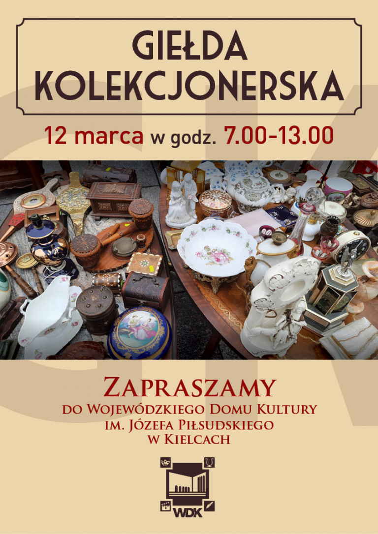 Plakat Giełdy Kolekcjonerskiej Z Porcelana Na żółtym Tle.