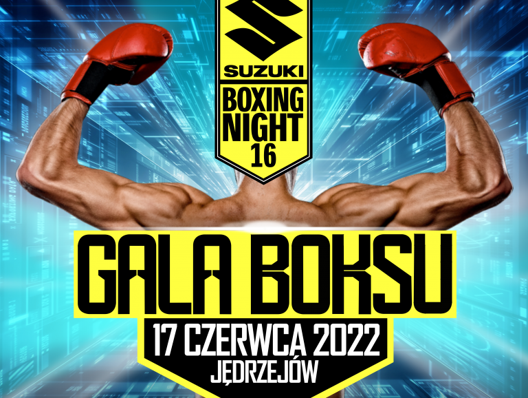 Plakat Suzuki Boxing Night Męska Sylwetka Pięściarza I Nazwa Imprezy Sportowej