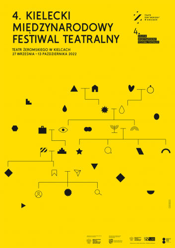 Plakat Festiwalu Teatralnego Czarne Strzałki Na żółtym Tle