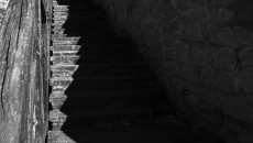 Cień na schodach- brama z profilu
