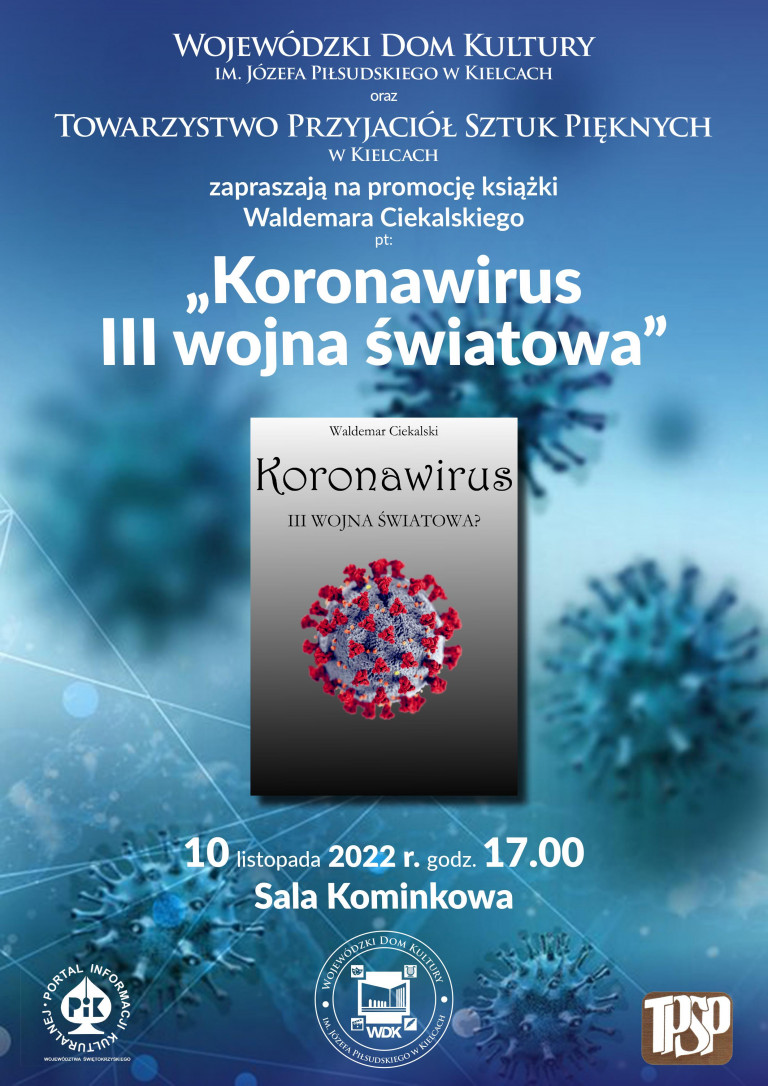 Plakat Z Komórką Koronawirusa Na Niebieskim Tle
