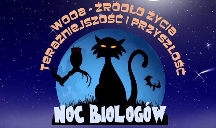 Plakat Noc Biologów Kot W Tle Nocne Niebo