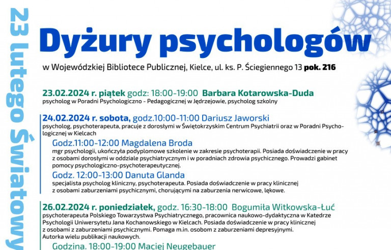Plakat Dyzury Psychologów 2024