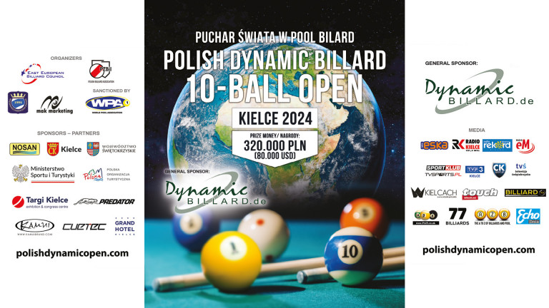 Plakat Kule Bilardowe W Tle Kula Ziemska Nazwy Firm Sponsorów