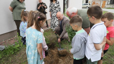 Akcja Sadzenia Krzewów Przy Szkole Podstawowej W Strawczynie, Krzewy Sadzą Dzieci, Grzegorz Socha Oraz Pracownicy ZŚinpk I Nauczyciele (13)